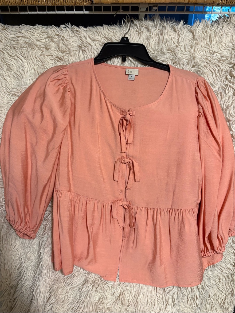 a new day Coral Tie-Front Peplum Blouse